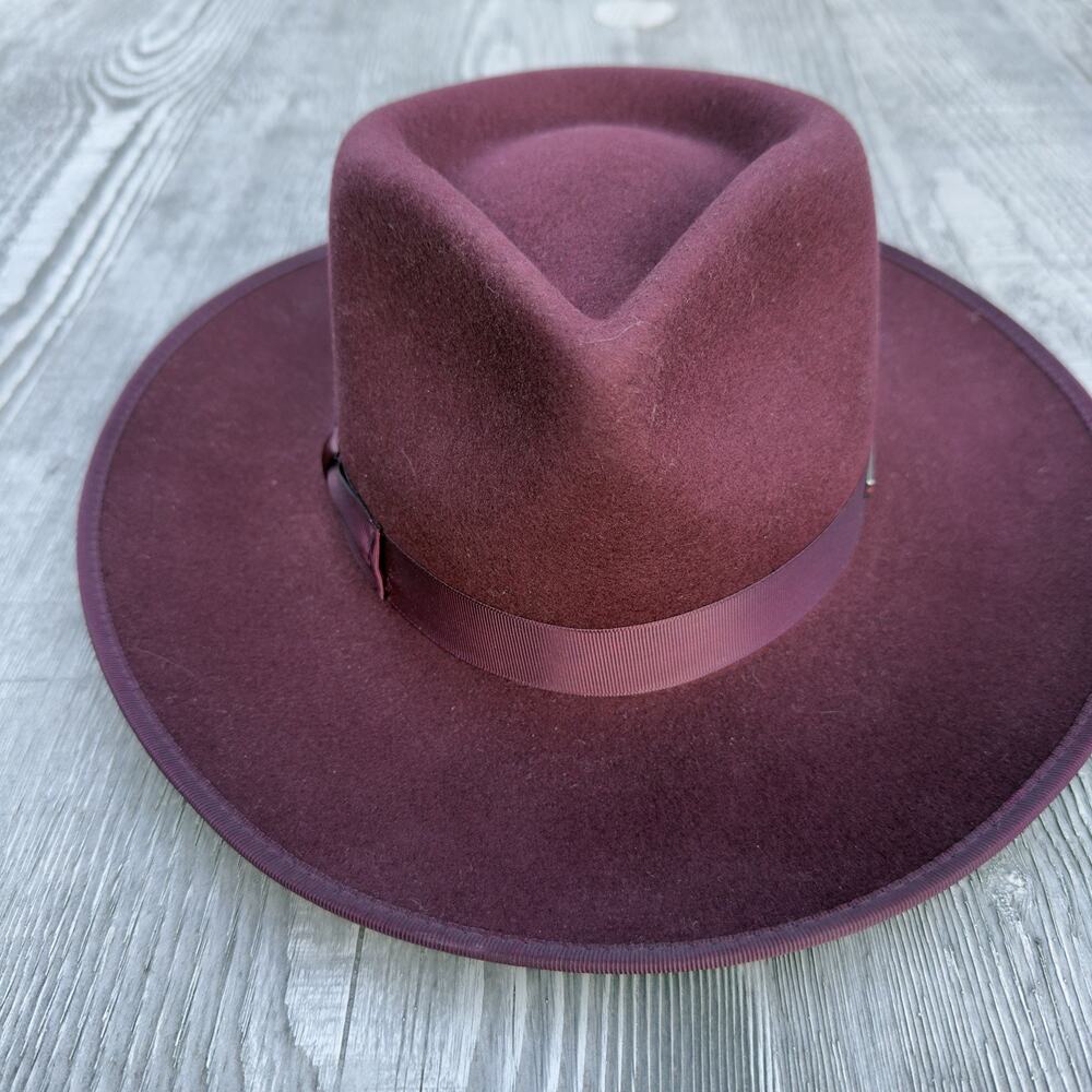 Gigi Pip Monroe Rancher Hat Merlot 100% Australian Wool Fedora Size 55 XS